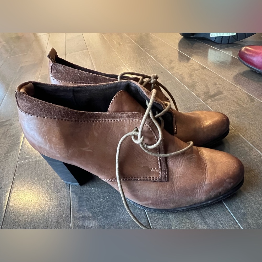 Brown real leather high heel bootie size 7
